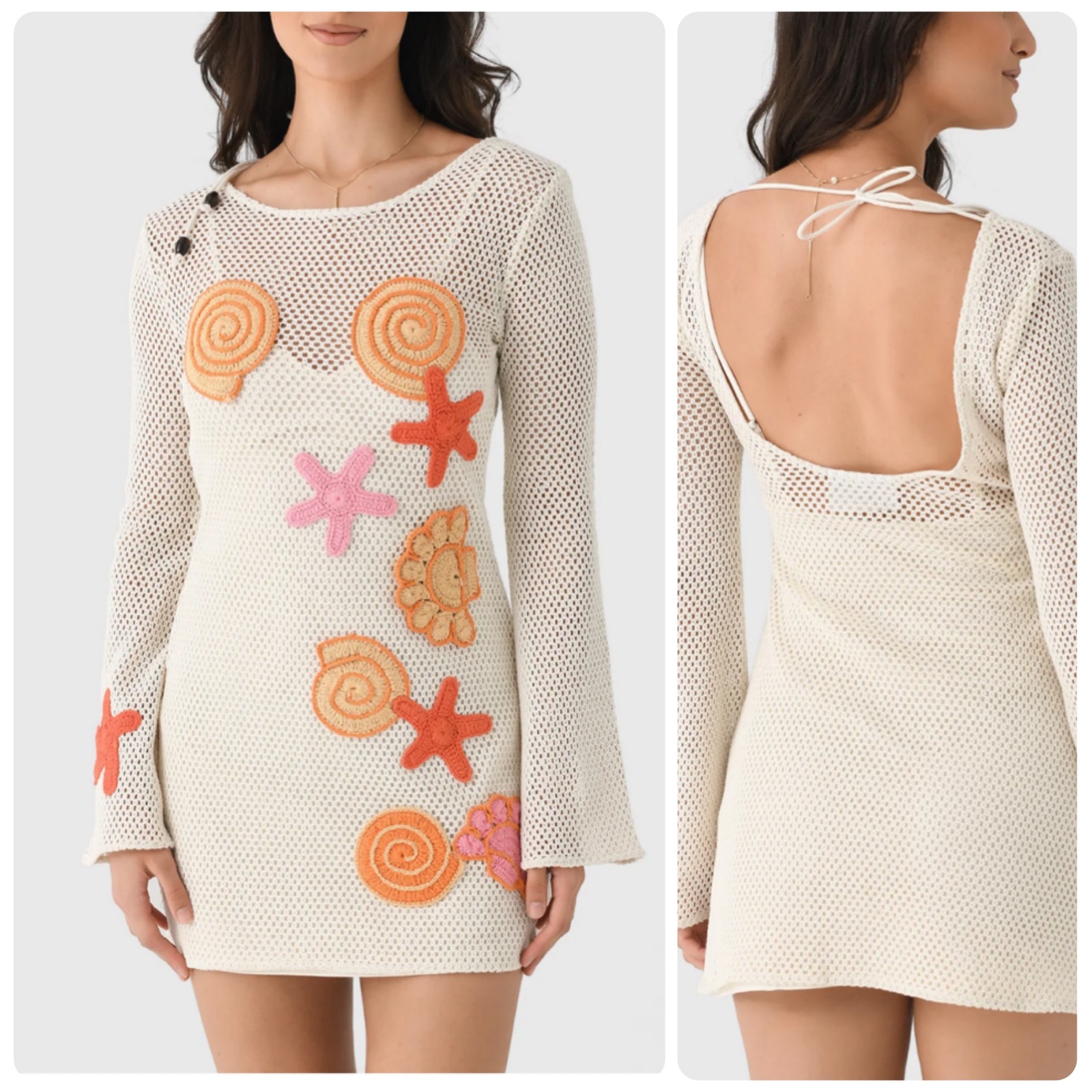 The Wolf Gang Enza Long Sleeve Seashell Crme Mini Dress Women's Size Small New